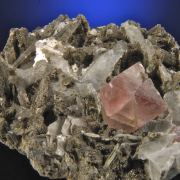 Fluorite (pink octahedral) on Quartz and Calcite with Diopside, Lollingite etc. 