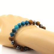 Apatite + Hematite + wood 8 mm beads Bracelet.