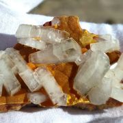 Barite with Realgar on Orpiment