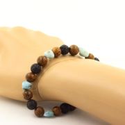 Larimar from the Dominican Republic + Lava + wood 8 mm beads Bracelet.