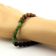 Nephrite Jade from Siberia (Russia) + Matte Black Onyx + wood Bracelet 8 mm Beads.