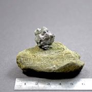 Stannite (twin) on Boulangerite - San Jose Mine, Oruro, Bolivia