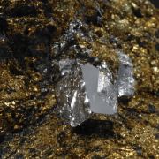 Sperrylite crystals with Native Gold on Chalcopyrite  (type locale)