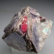Pezzottaite on Lepidolite, Amazonite
