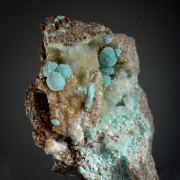 Rosasite on Smithsonite with Calcite