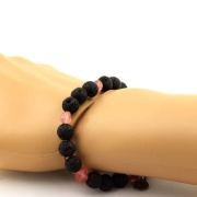 Strawberry Quartz from Madagascar + Lava Bracelet 8 mm Beads.