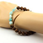 Amazonite from Brazil + wood Bracelet 8 mm Beads.