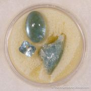 Beryl var. Emerald, Beryl var. Aquamarine, Quartz var. Smoky, Rutile (Rough & Cut set)