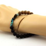 Chrysocolla from USA + Matte black Onyx + wood Bracelet 8 mm Beads.