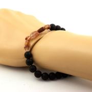 Red rutilated Quartz from Brazil + Matte Black Onyx Bracelet 8 mm Beads.