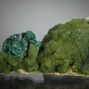 Malachite ps after Azurite on Duftite, Mimetite etc.