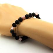 Kunzite from Brazil + Lava Bracelet 8 mm Beads.