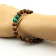 Malachite from Congo + wood Bracelet 8 mm Beads.