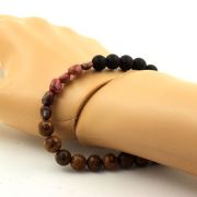 Rhodochrosite from Brazil + Matte Black Onyx + wood Bracelet 8 mm Beads.