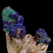 Azurite, with Malachite and Goethite, on Quartz