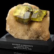 Large Sulphur Crystals on Aragonite