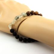 Rutile Tourmaline Quartz from Brazil + Matte Black Onyx + wood Bracelet 8 mm Beads.