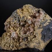 Rhodochrosite with Fluorite and Goethite 