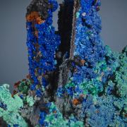 Azurite stalactites with Malachite and Hematite
