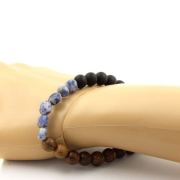 Blue Jasper from South Africa + Matte Black Onyx + Wood 8 mm beads Bracelet.
