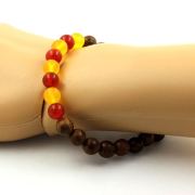 Wood + Yellow Agate + Red Agate Bracelet 8 mm Beads.