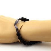 Iolite Cordierite from Madagascar + Matte Black Onyx Bracelet 8 mm Beads.