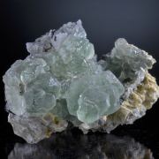 Fluorite - etched crystals with Schorl, Hyalite Opal and Microcline