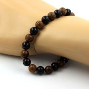 Black agate + wood Bracelet 8 mm Beads.