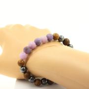 Matte purple Mica + Hematite + wood 8 mm beads Bracelet.