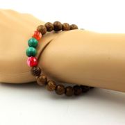 Malachite from Congo + Multicolor cracked Agate + wood Bracelet 8 mm Beads.