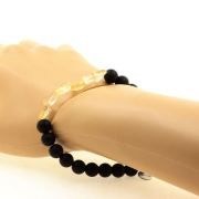 Citrine from Brazil + Matte Black Onyx Bracelet 8 mm Beads.