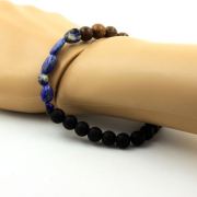 Lapis Lazuli from Pakistan + Matte Black Onyx + wood Bracelet 8 mm Beads.