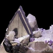 Ferberite on Quartz with Fluorite