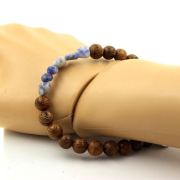 Blue Jasper from South Africa + wood Bracelet 8 mm Beads.