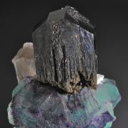 Schorl on Fluorite with Feldspar, Quartz