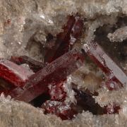 Cinnabar -elongated crystals with Dolomite, Quartz