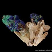 Azurite, with Malachite and Goethite, on Quartz