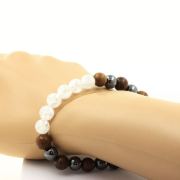 Cracked Quartz from Brazil + Hematite + wood 8 mm beads Bracelet.
