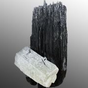 Beryl var. goshenite, tourmaline