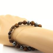 Bronzite from Brazil + Hematite + wood 8 mm beads Bracelet.