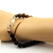 Green Phantom Quartz from Brazil + Matte Black Onyx + wood Bracelet 8 mm Beads.