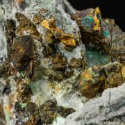 Millerite on Quartz with Chalcopyrite, Annabergite