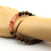 Strawberry Quartz from Madagascar + wood Bracelet 8 mm Beads.