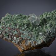 Calcite on Conichalcite and Malachite