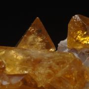 Barite (gemmy golden) on Quartz w. Fluorite