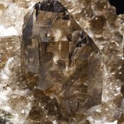 Quartz (variety smoky & gwindel) with Albite