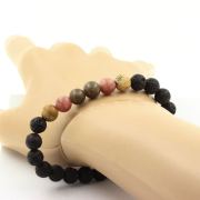 Sapphire from Mogok, Burma, Myanmar + Sunstone + Landscape Jasper + Lava Bracelet 8 mm Beads.