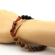Spessartine Garnet from Mozambique + Matte Black Onyx + wood Bracelet 8 mm Beads.