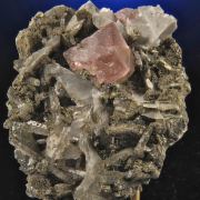 Fluorite (pink octahedral) on Quartz and Calcite with Diopside, Lollingite etc. 