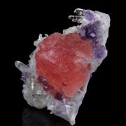 Rhodochrosite, Fluorite on Quartz